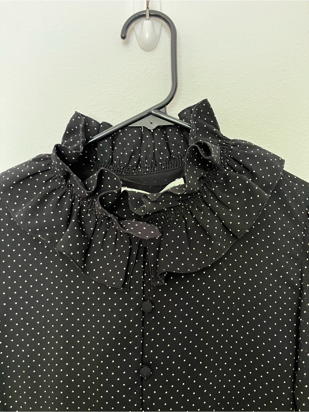Zara Black Sheer Polka Dot Ruffle Collar Long Sleeve Dress NWT